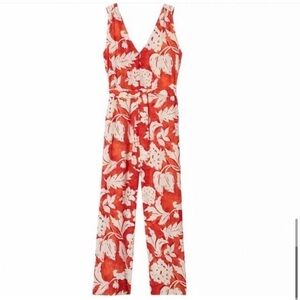 Mango Red Floral Wide-Leg Jumpsuit | Summer Vacation Resort Chic | Size M